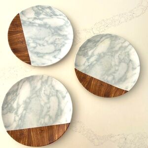 3 set plastic marble & wood plates